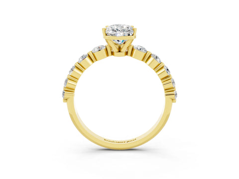 Yellow gold Pear Cut Solitaire Moissanite Ring with Pave Band and Four-Prong Setting_3