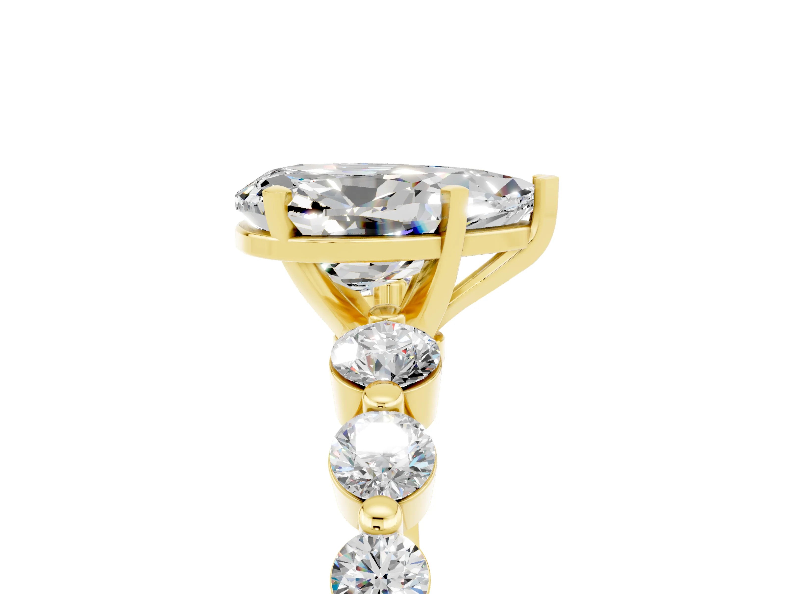 Yellow gold Pear Cut Solitaire Moissanite Ring with Pave Band and Four-Prong Setting_5