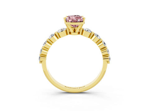 Yellow gold Pear Cut Solitaire Morganite Ring with Pave Band and Four-Prong Setting_3