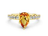 Yellow gold Pear Cut Solitaire Pave Diamond Engagement Ring with Four-Prong Setting