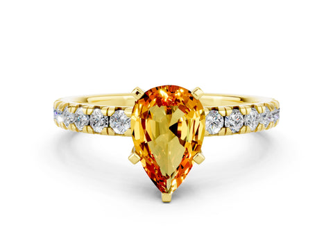 Yellow gold Pear Cut Solitaire Pave Diamond Engagement Ring with Four-Prong Setting