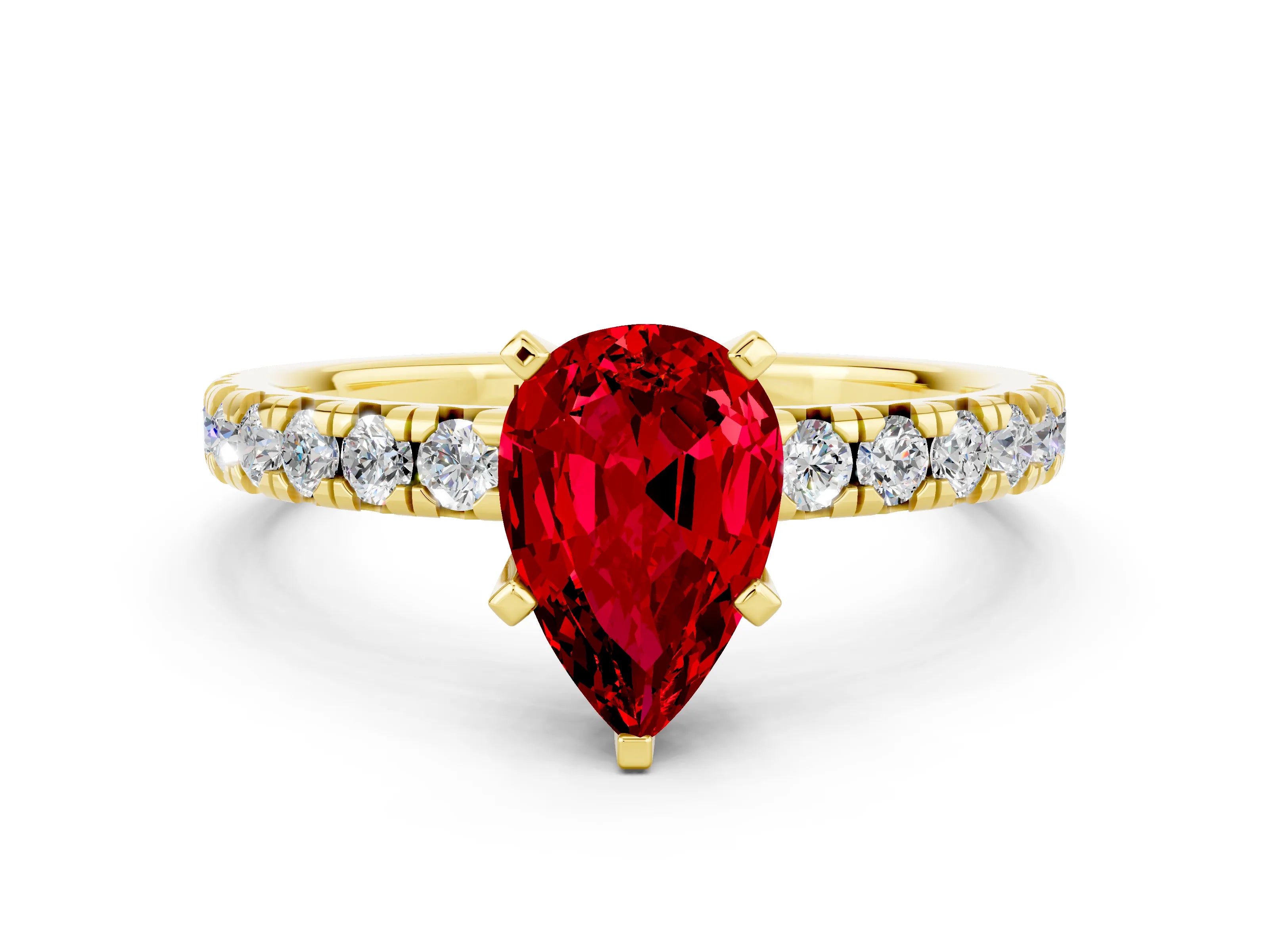 Yellow gold Pear Cut Solitaire Pave Diamond Engagement Ring with Four-Prong Setting_12
