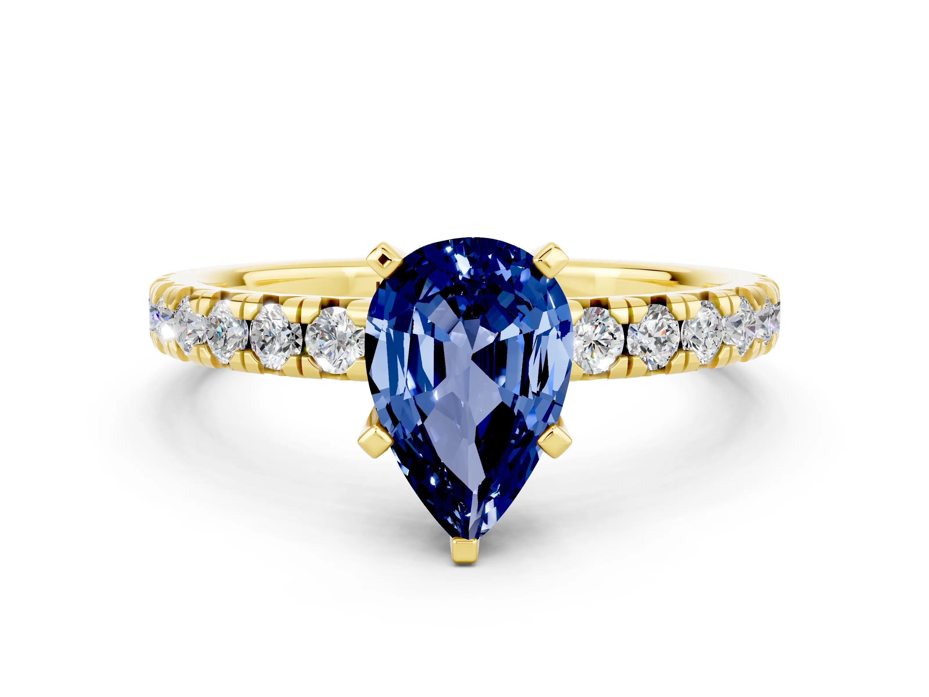 Yellow gold Pear Cut Solitaire Pave Diamond Engagement Ring with Four-Prong Setting_12