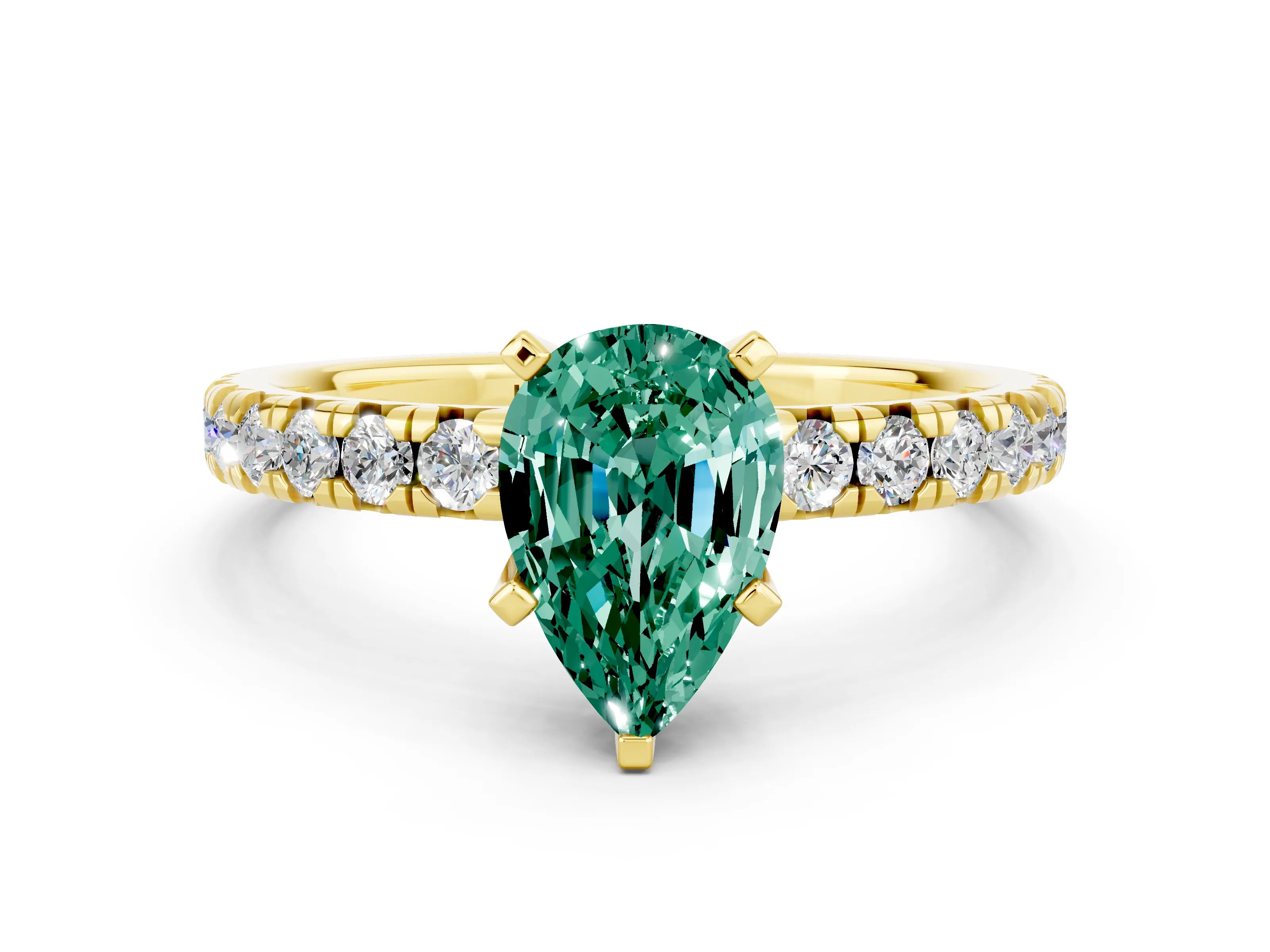 Yellow gold Pear Cut Solitaire Pave Diamond Engagement Ring with Four-Prong Setting_12