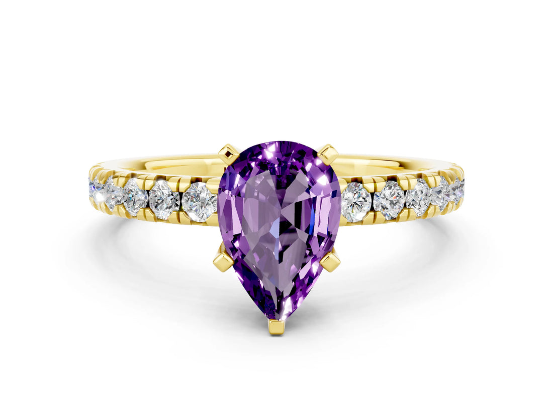 Yellow gold Pear Cut Solitaire Pave Diamond Engagement Ring with Four-Prong Setting_12