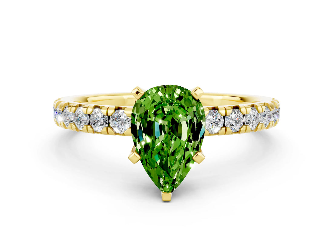 Yellow gold Pear Cut Solitaire Pave Diamond Engagement Ring with Four-Prong Setting_12