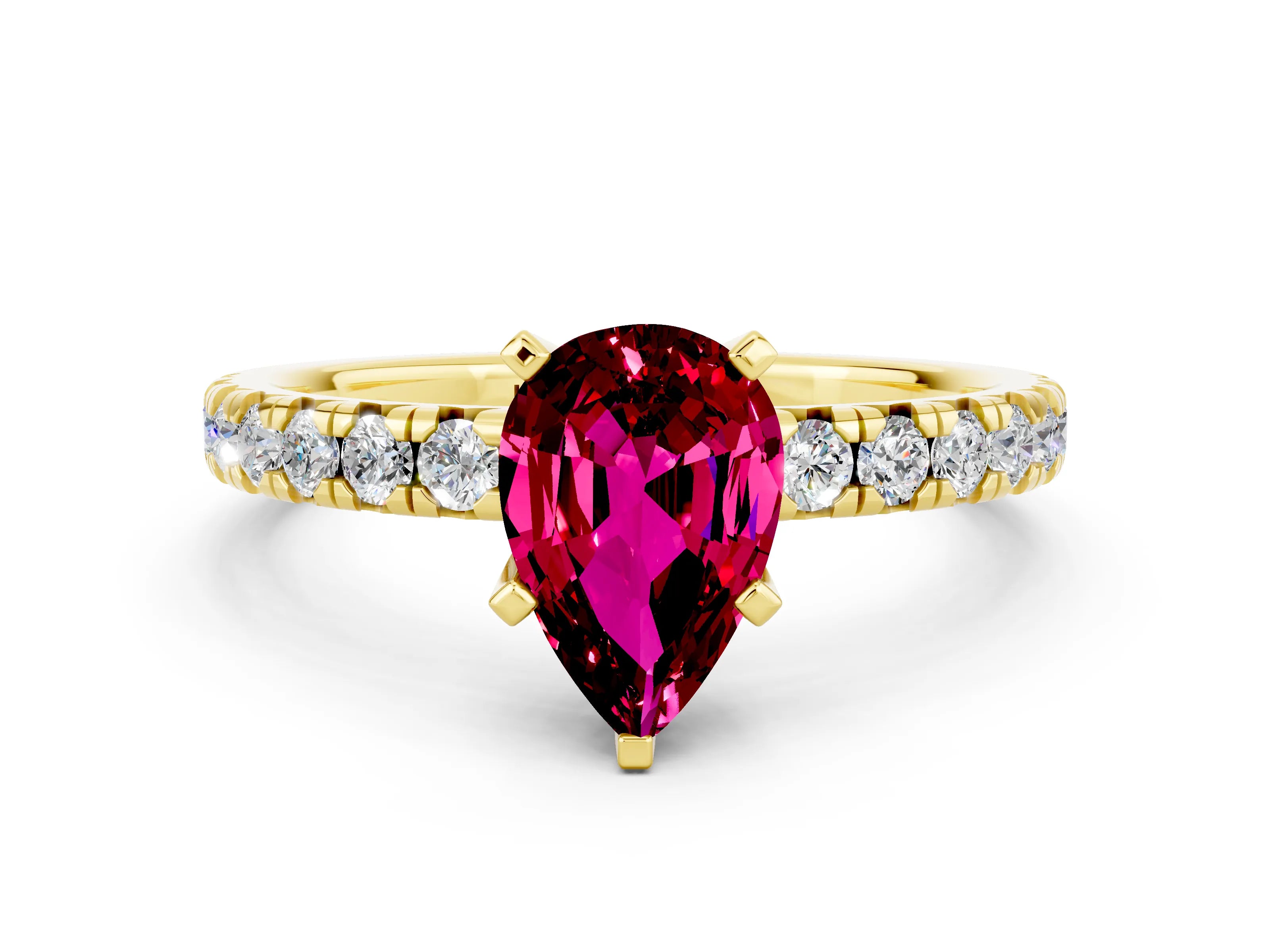 Yellow gold Pear Cut Solitaire Pave Diamond Engagement Ring with Four-Prong Setting_12