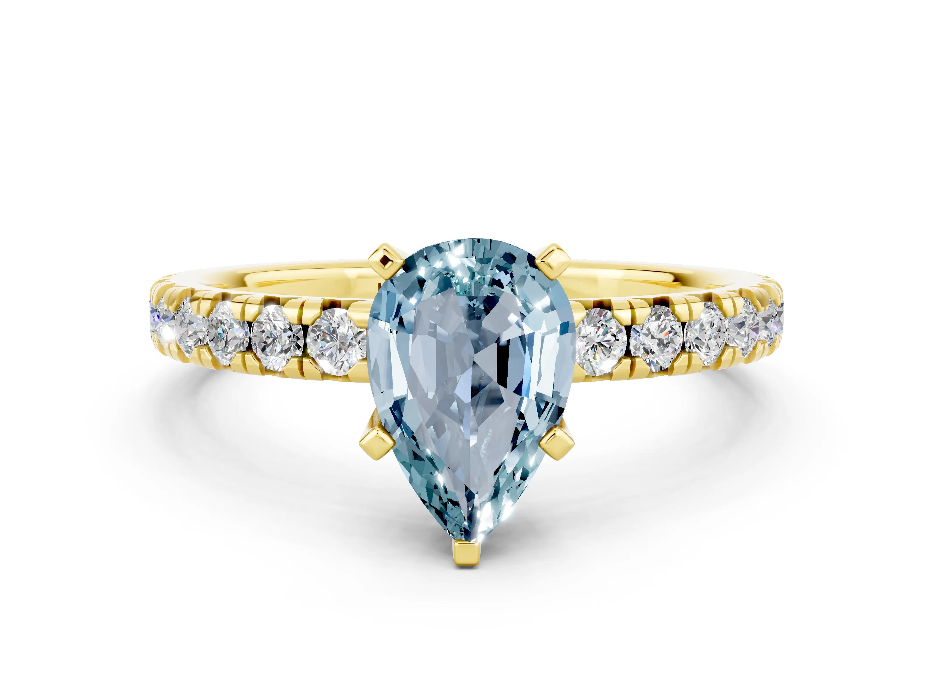 Yellow gold Pear Cut Solitaire Pave Diamond Engagement Ring with Four-Prong Setting_12