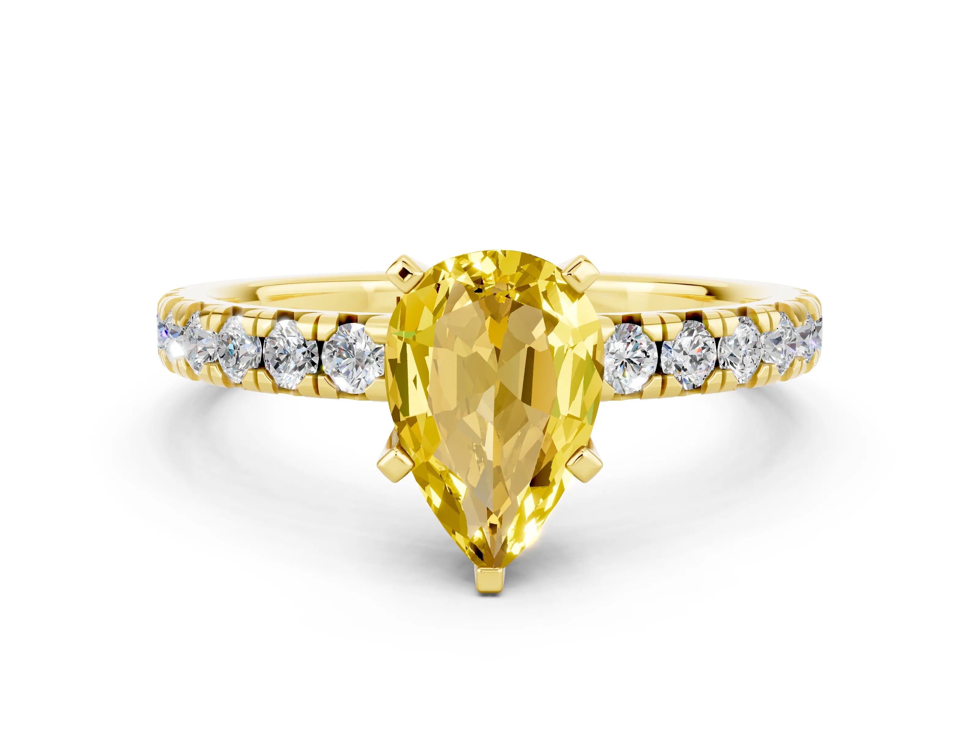 Yellow gold Pear Cut Solitaire Pave Diamond Engagement Ring with Four-Prong Setting_12