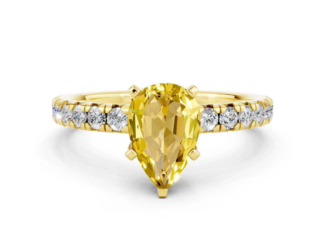 Yellow gold Pear Cut Solitaire Pave Diamond Engagement Ring with Four-Prong Setting_12