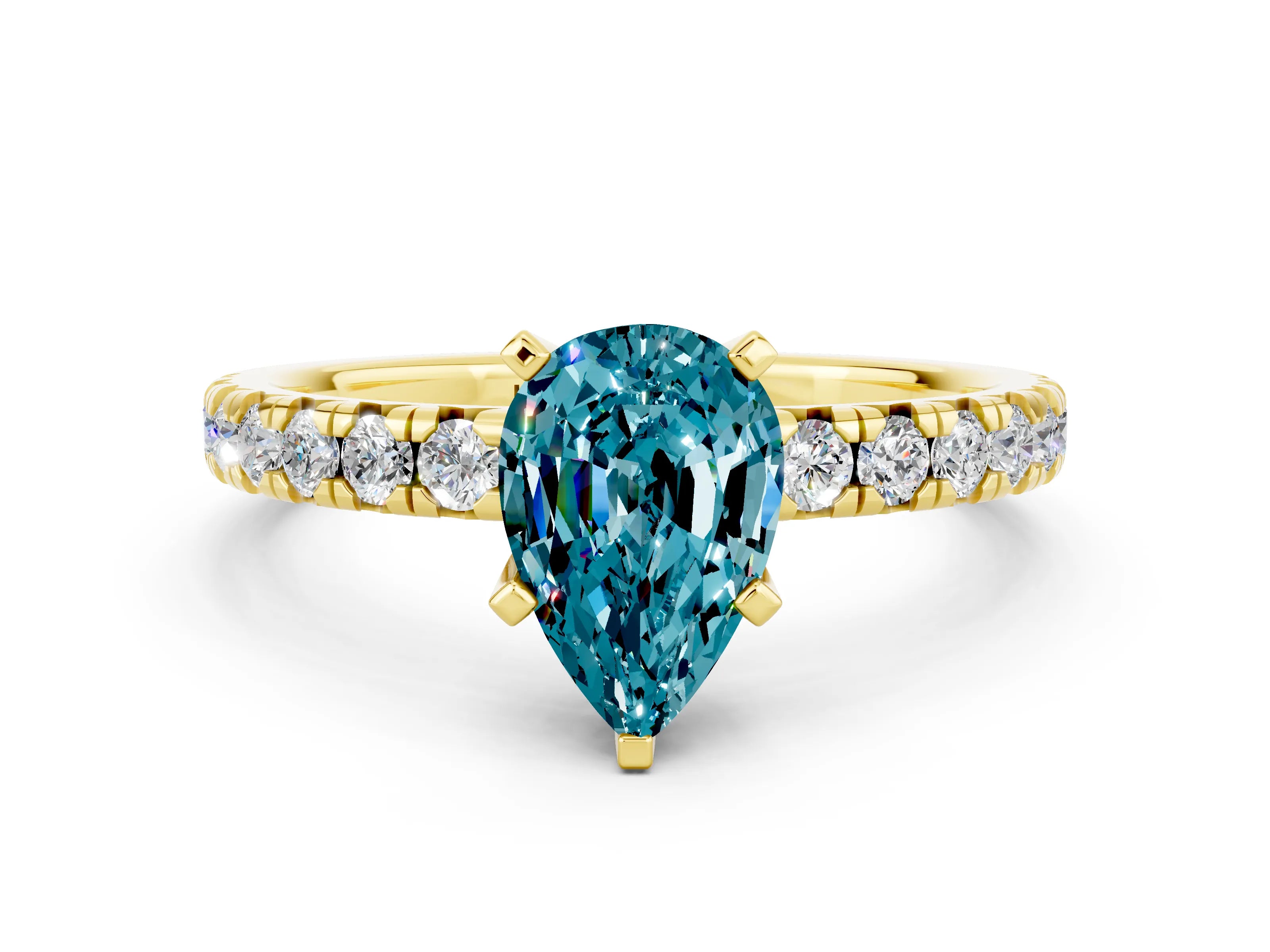 Yellow gold Pear Cut Solitaire Pave Diamond Engagement Ring with Four-Prong Setting_12