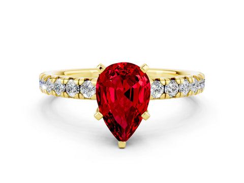 Yellow gold Pear Cut Solitaire Pave Diamond Engagement Ring with Four-Prong Setting_12