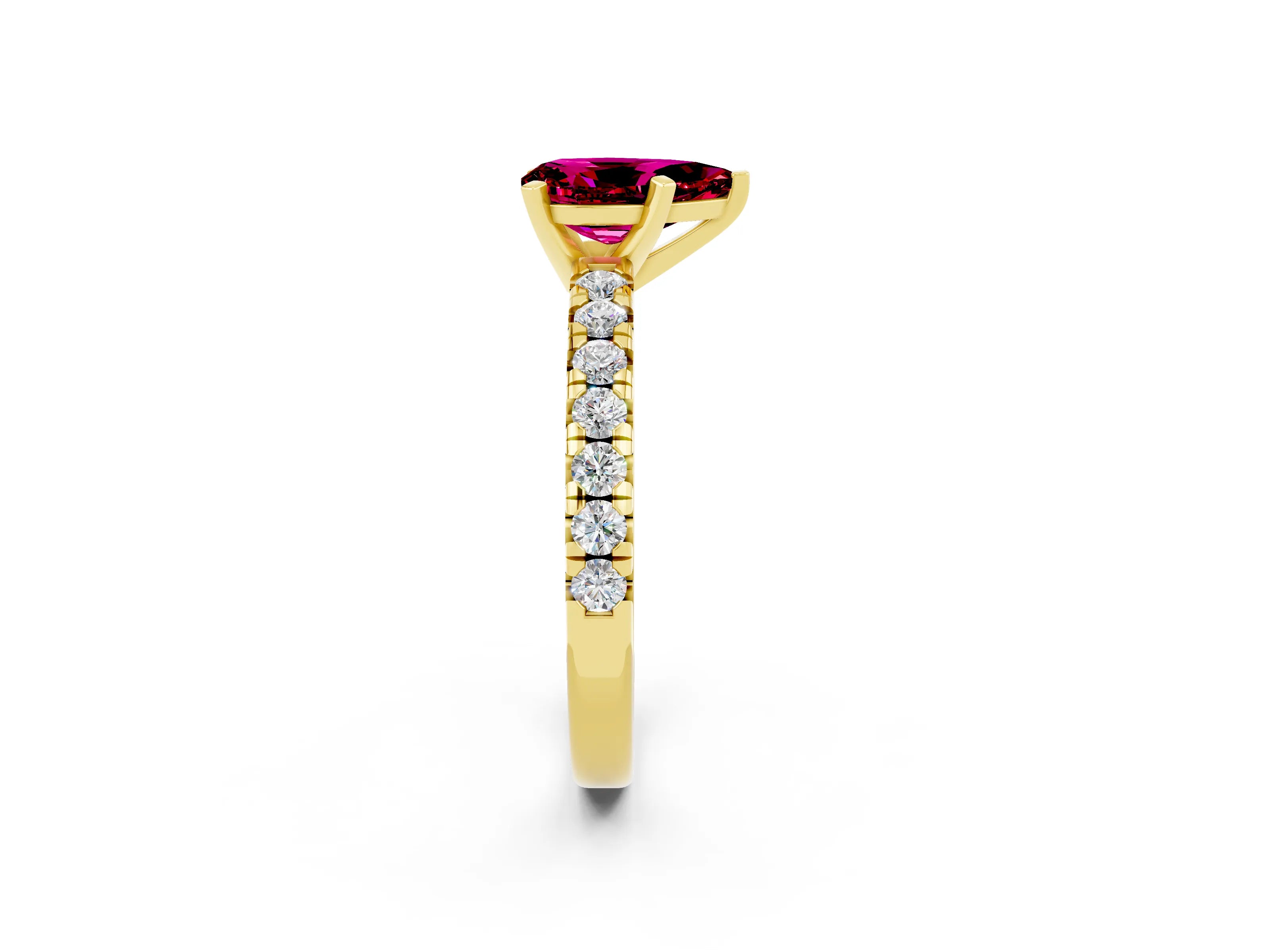 Yellow gold Pear Cut Solitaire Pave Diamond Engagement Ring with Four-Prong Setting_14