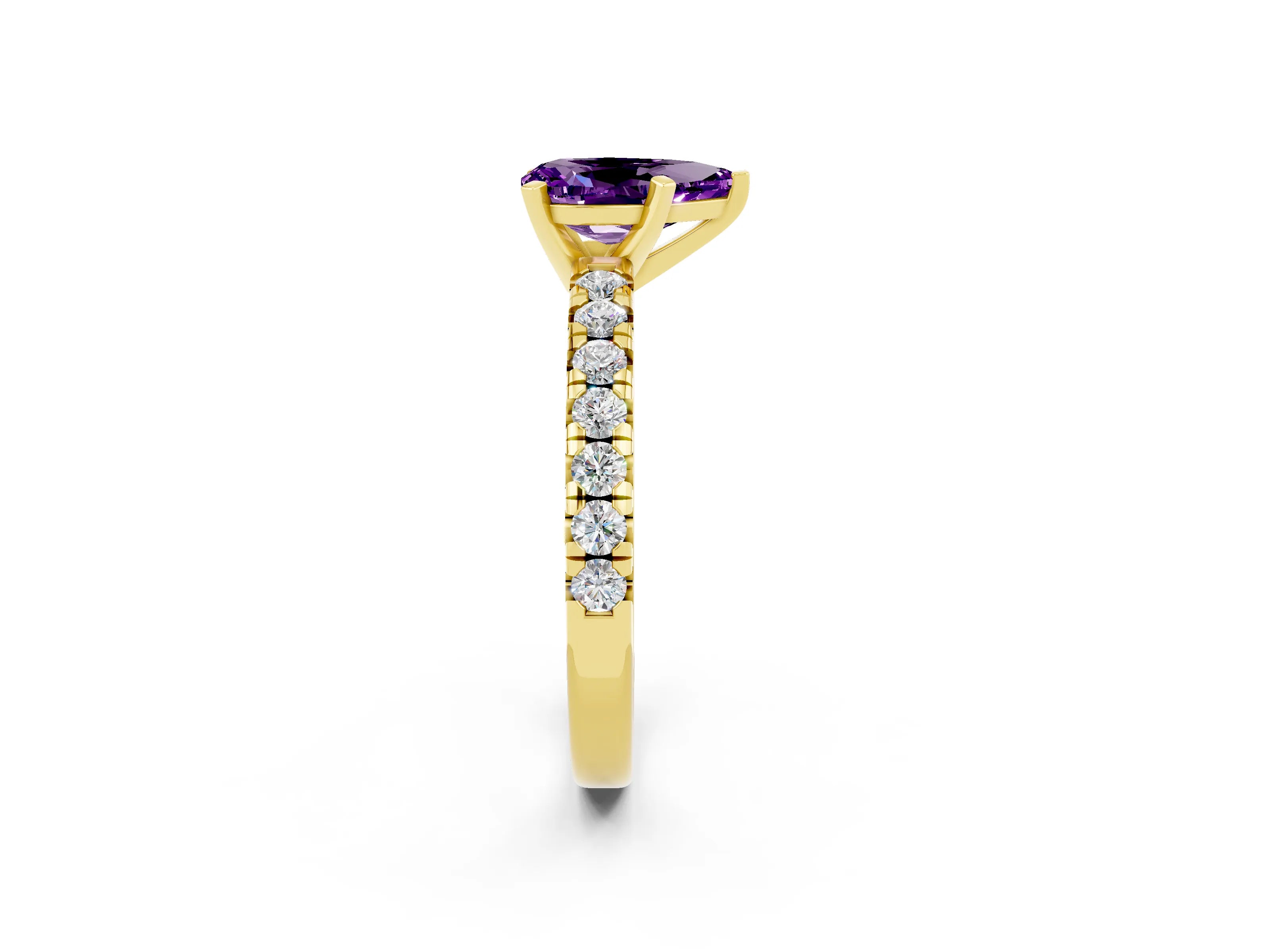 Yellow gold Pear Cut Solitaire Pave Diamond Engagement Ring with Four-Prong Setting_14