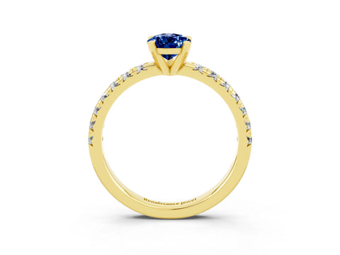 Yellow gold Pear Cut Solitaire Pave Diamond Engagement Ring with Four-Prong Setting_15