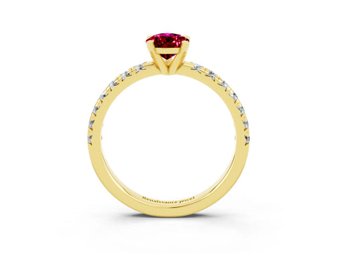 Yellow gold Pear Cut Solitaire Pave Diamond Engagement Ring with Four-Prong Setting_15