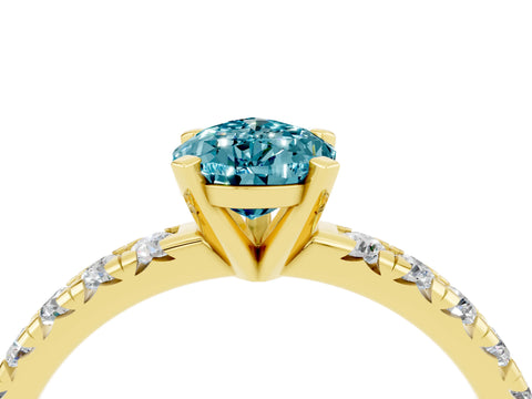 Yellow gold Pear Cut Solitaire Pave Diamond Engagement Ring with Four-Prong Setting_16
