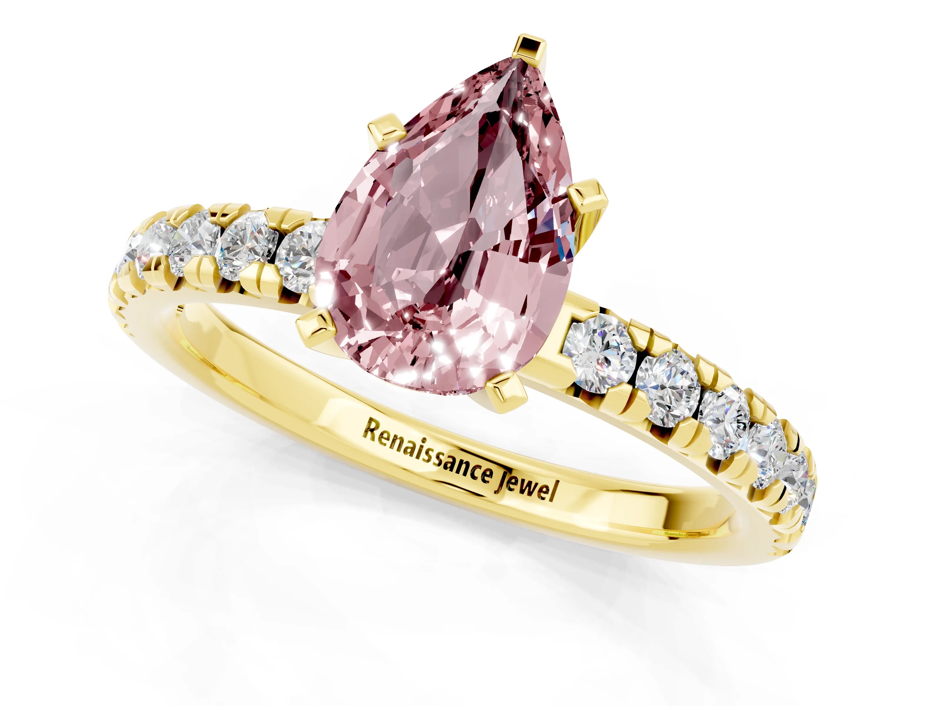 Yellow gold Pear Cut Solitaire Pave Diamond Engagement Ring with Four-Prong Setting_1