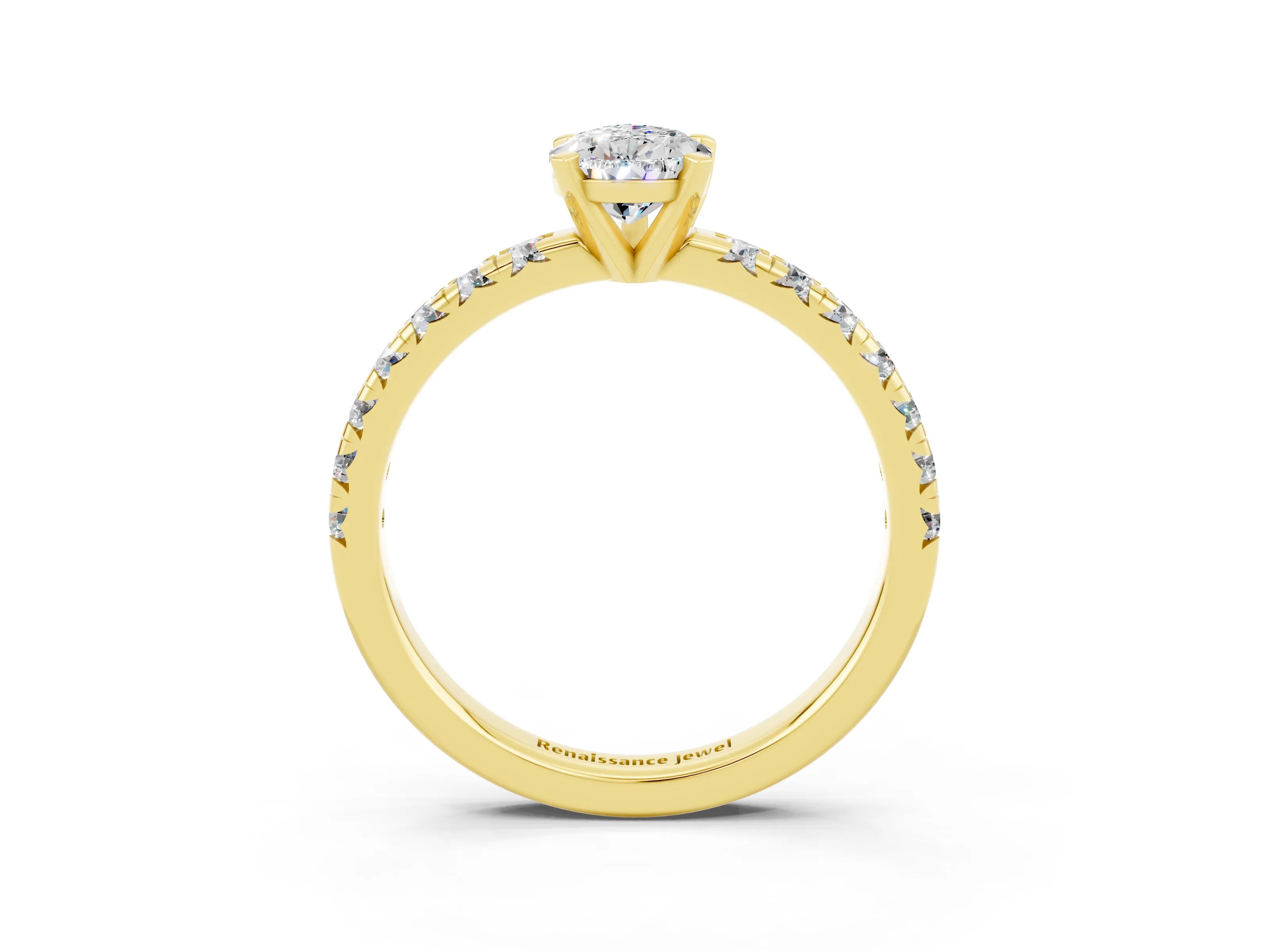 Yellow gold Pear Cut Solitaire Pave Diamond Engagement Ring with Four-Prong Setting_3