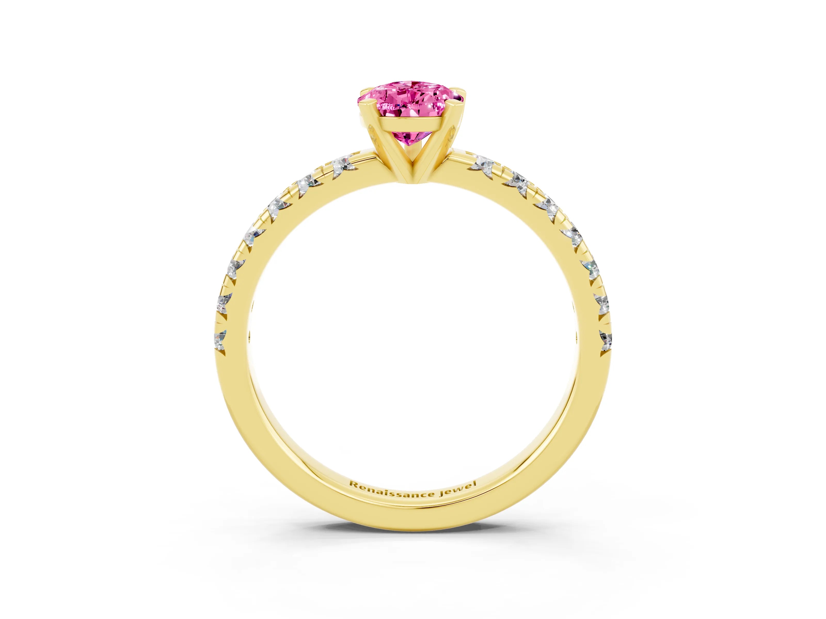 Yellow gold Pear Cut Solitaire Pave Diamond Engagement Ring with Four-Prong Setting_3
