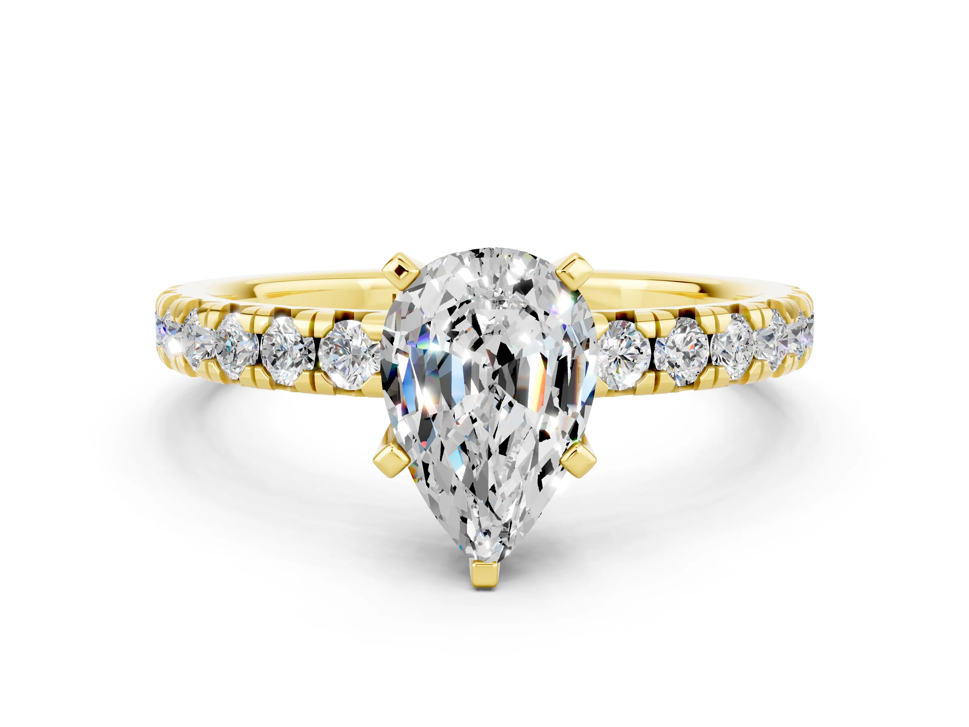 Yellow gold Pear Cut Solitaire Pave Diamond Engagement Ring with Four-Prong Setting