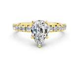 Yellow gold Pear Cut Solitaire Pave Diamond Engagement Ring with Four-Prong Setting