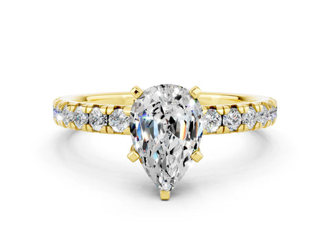Yellow gold Pear Cut Solitaire Pave Diamond Engagement Ring with Four-Prong Setting