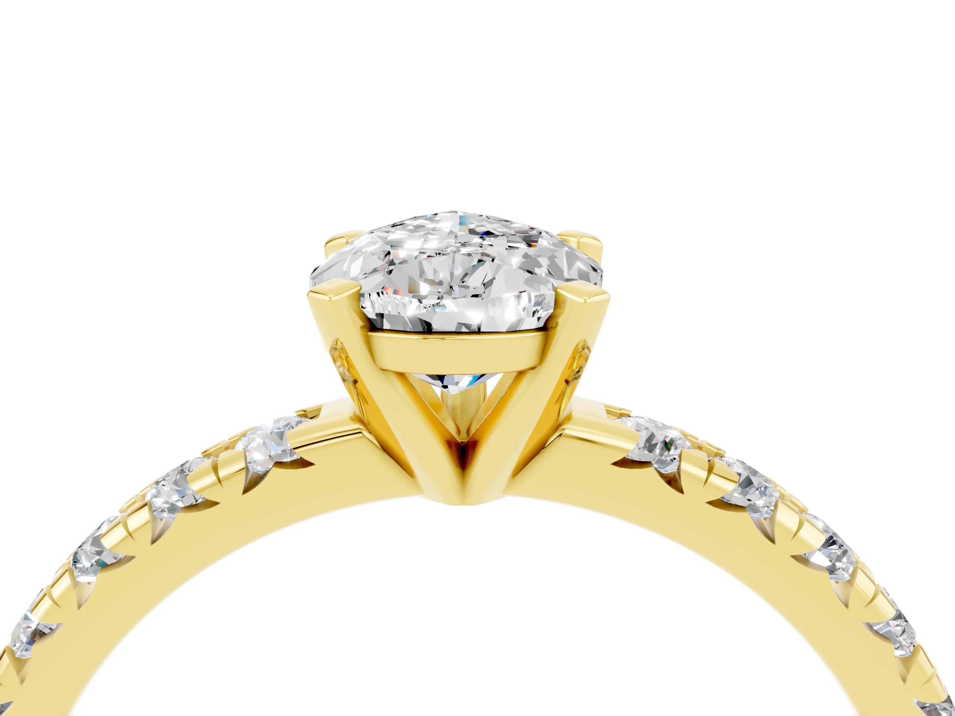 Yellow gold Pear Cut Solitaire Pave Diamond Engagement Ring with Four-Prong Setting_4