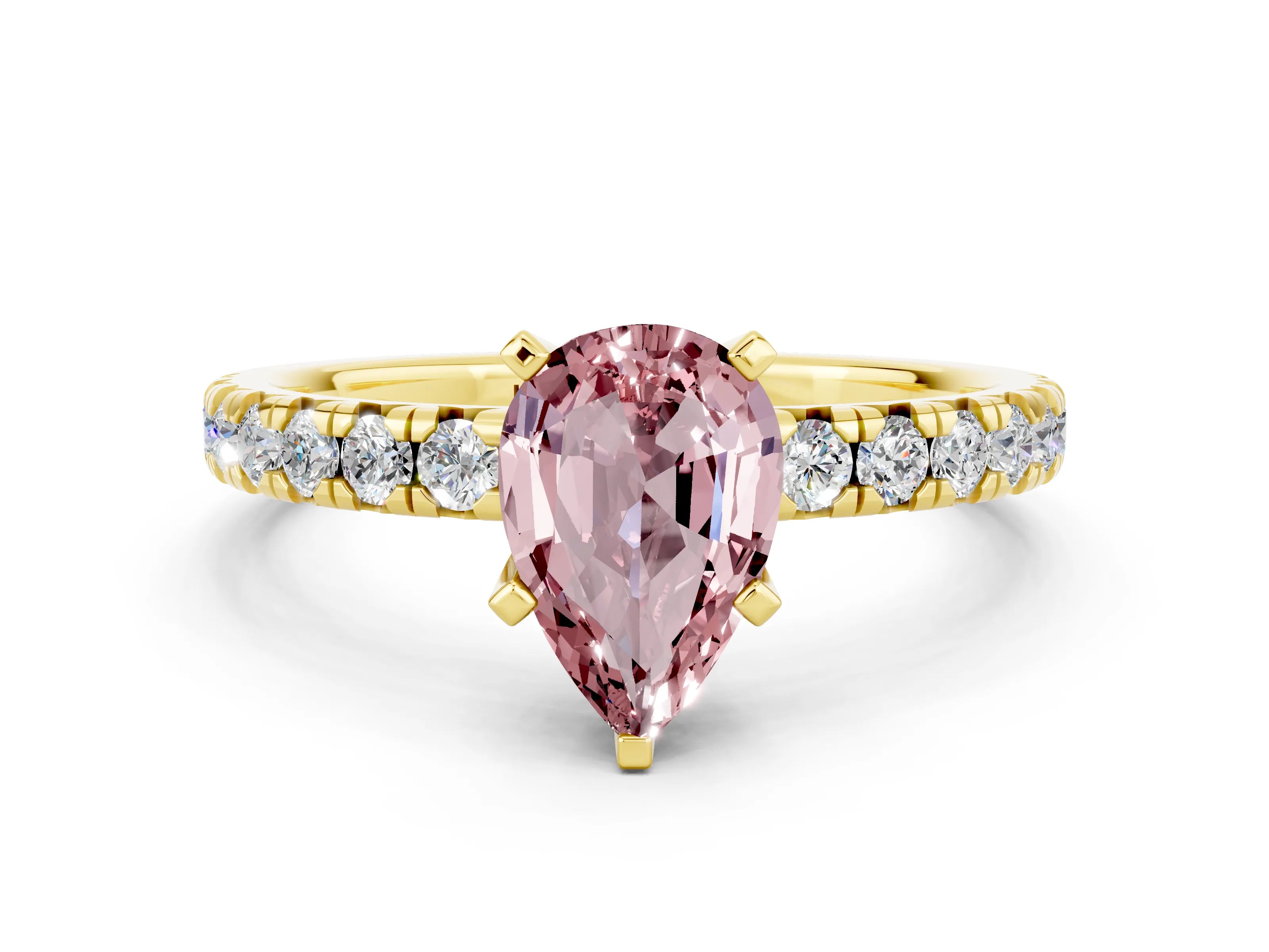 Yellow gold Pear Cut Solitaire Pave Diamond Engagement Ring with Four-Prong Setting