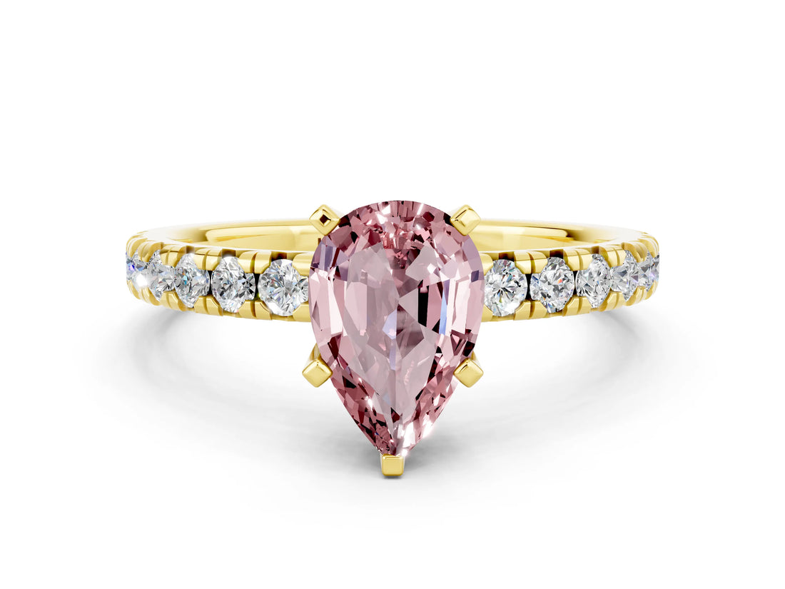 Yellow gold Pear Cut Solitaire Pave Diamond Engagement Ring with Four-Prong Setting