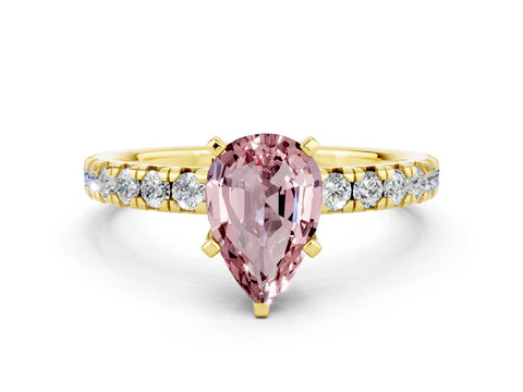 Yellow gold Pear Cut Solitaire Pave Diamond Engagement Ring with Four-Prong Setting