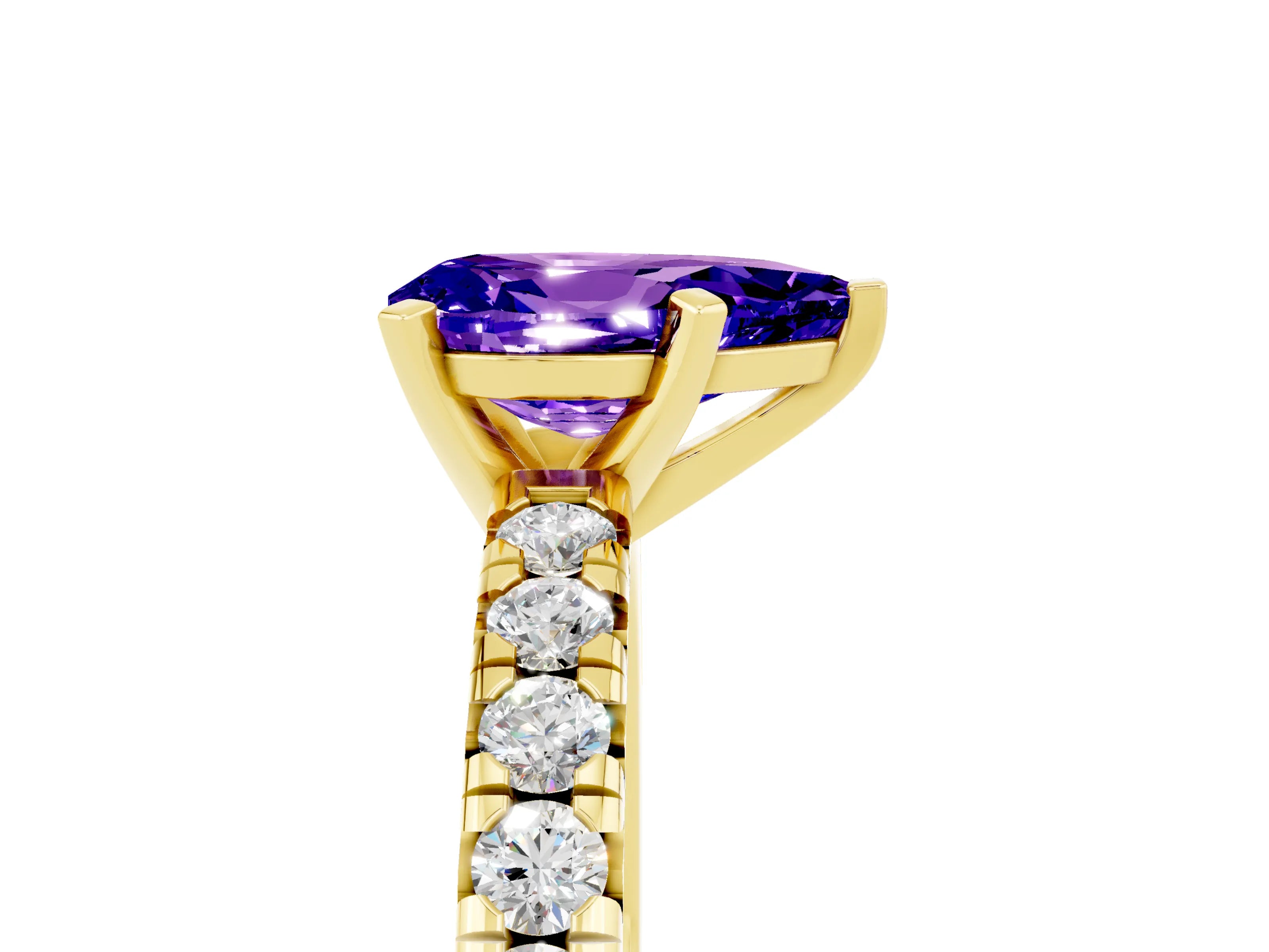 Yellow gold Pear Cut Solitaire Pave Diamond Engagement Ring with Four-Prong Setting_5