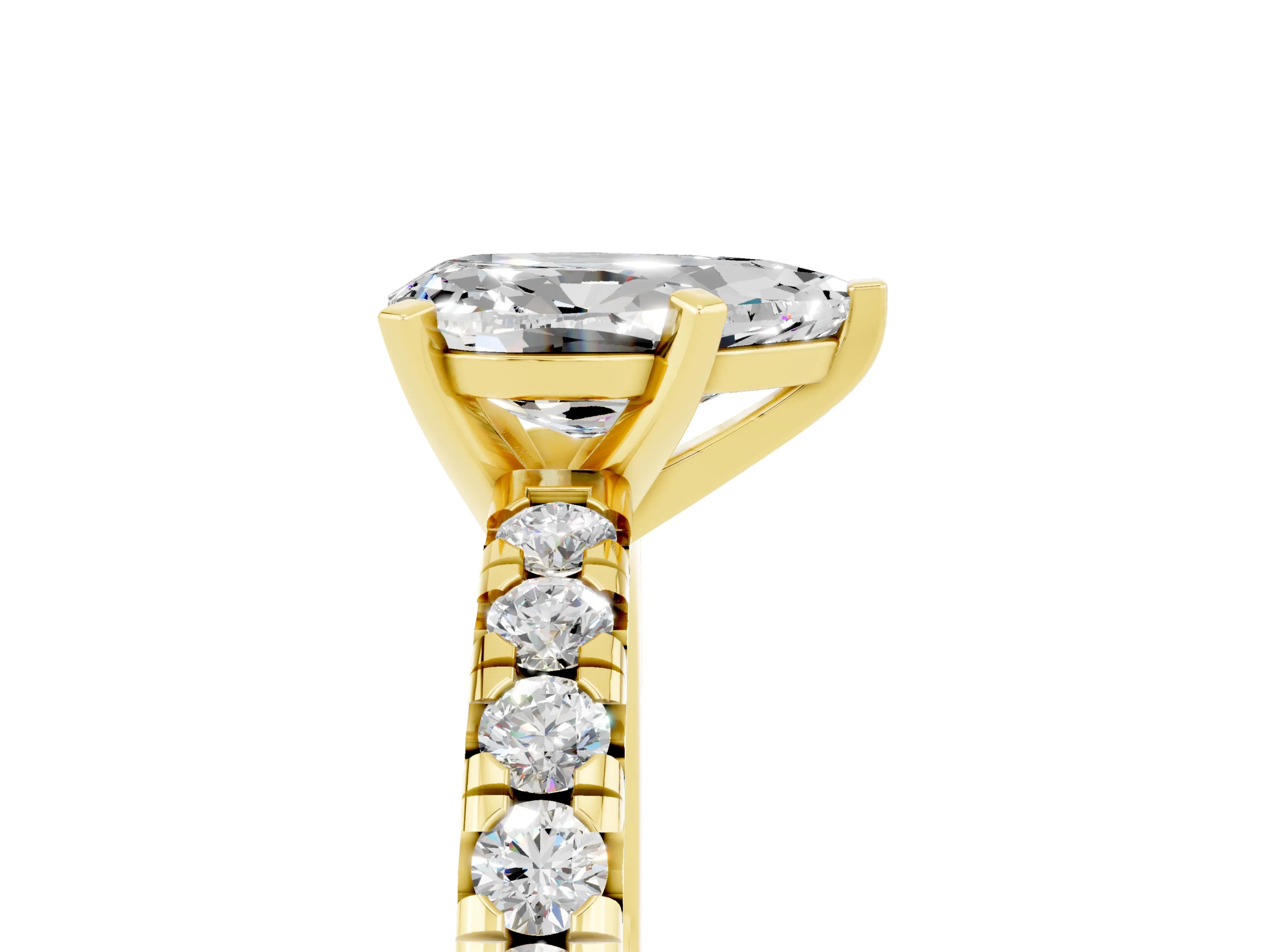 Yellow gold Pear Cut Solitaire Pave Diamond Engagement Ring with Four-Prong Setting_5