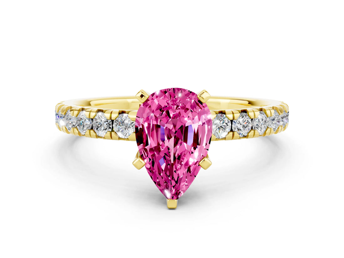 Yellow gold Pear Cut Solitaire Pave Diamond Engagement Ring with Four-Prong Setting