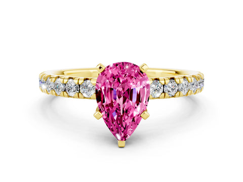 Yellow gold Pear Cut Solitaire Pave Diamond Engagement Ring with Four-Prong Setting
