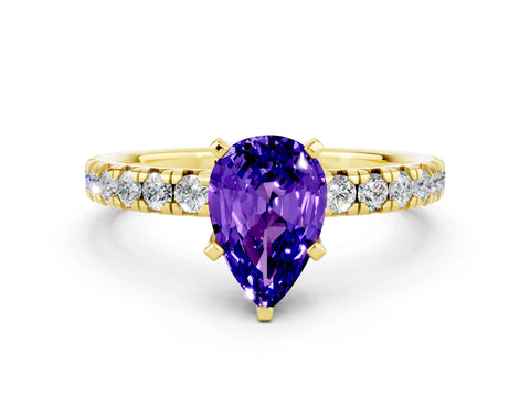 Yellow gold Pear Cut Solitaire Pave Diamond Engagement Ring with Four-Prong Setting