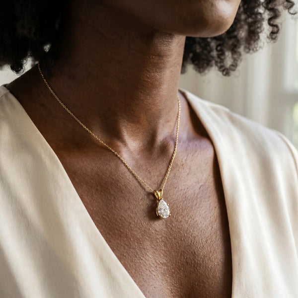 Yellow gold Pear Cut Solitaire Pendant with Three-Prong Setting