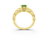 Yellow gold Pear Cut Solitaire Peridot Leaf-Inspired Vine Band Ring with Prong Setting_3