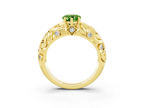 Yellow gold Pear Cut Solitaire Peridot Leaf-Inspired Vine Band Ring with Prong Setting_3