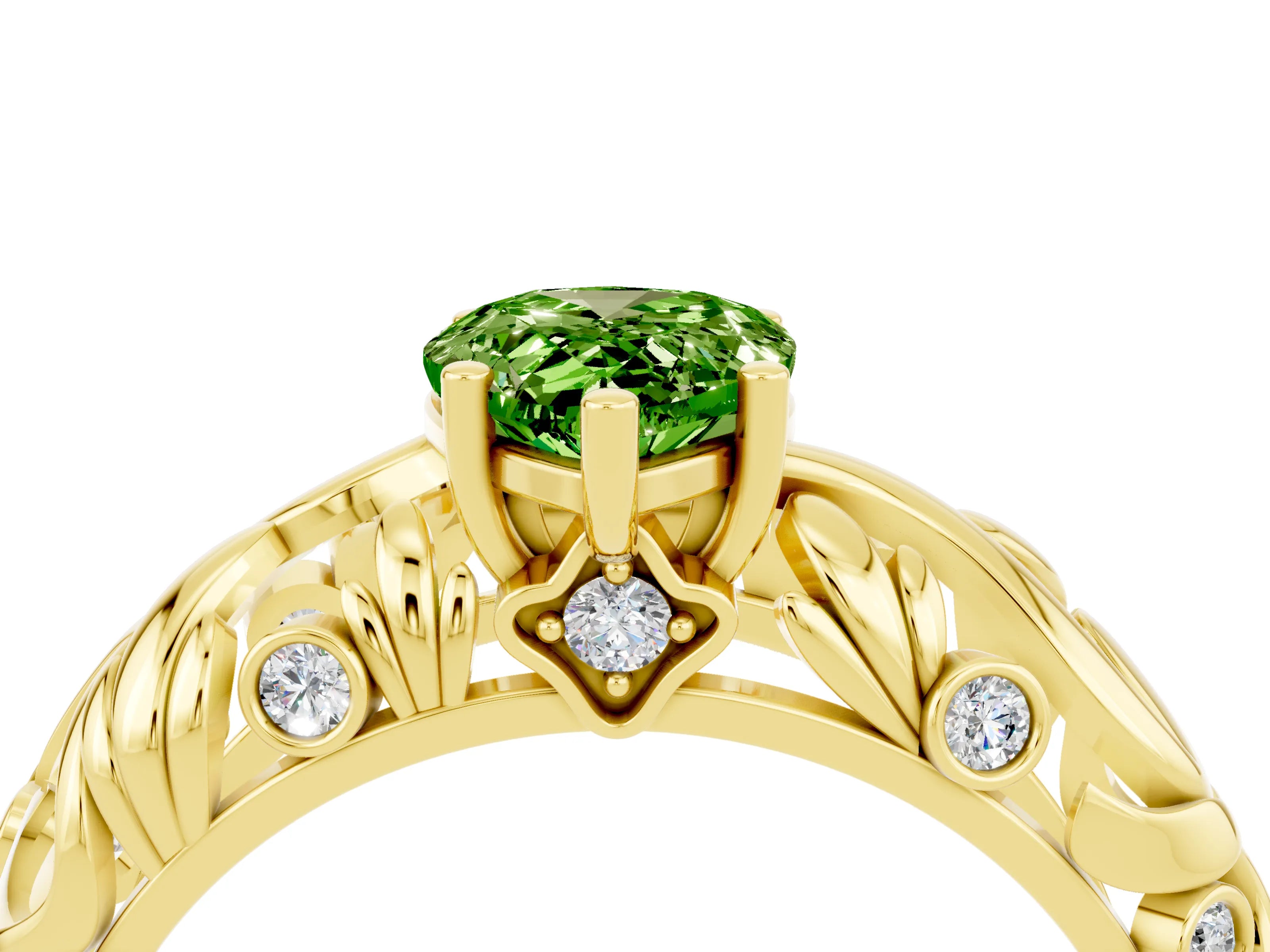 Yellow gold Pear Cut Solitaire Peridot Leaf-Inspired Vine Band Ring with Prong Setting_4