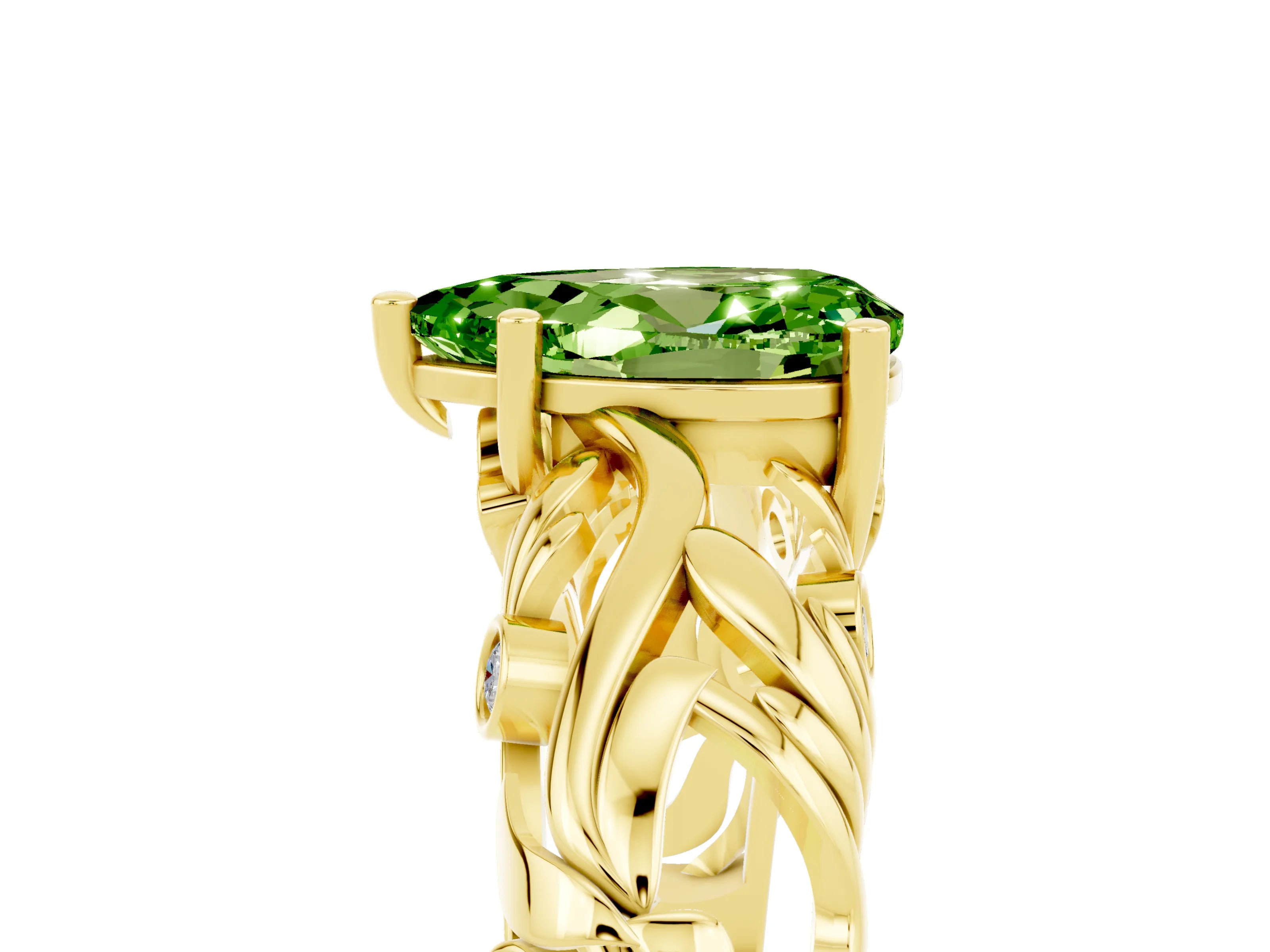 Yellow gold Pear Cut Solitaire Peridot Leaf-Inspired Vine Band Ring with Prong Setting_5