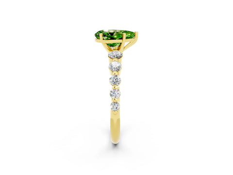 Yellow gold Pear Cut Solitaire Peridot Ring with Pave Band and Four-Prong Setting_2