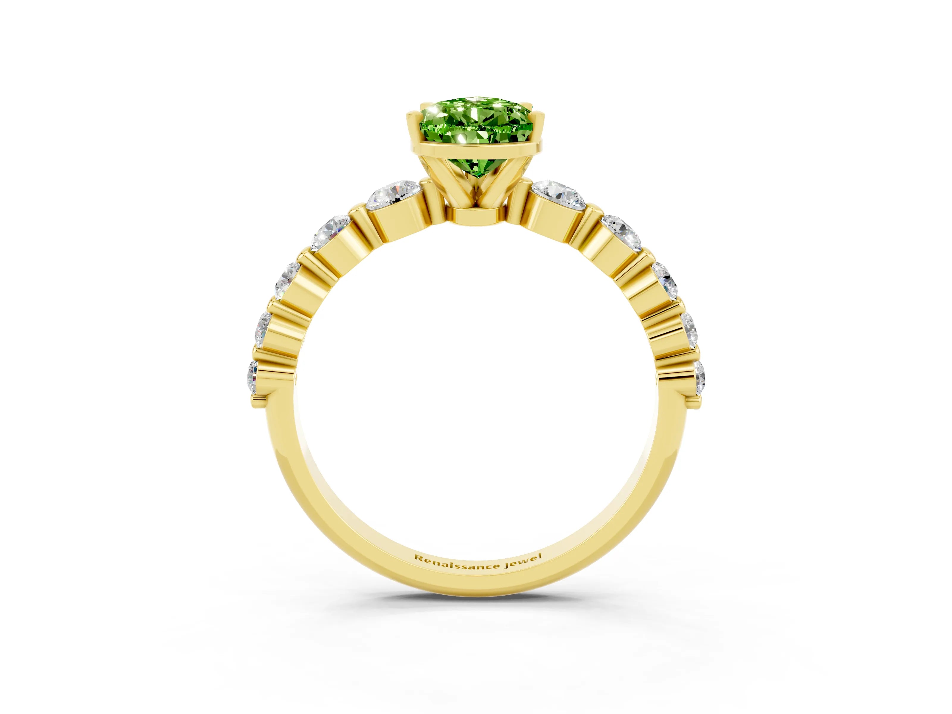 Yellow gold Pear Cut Solitaire Peridot Ring with Pave Band and Four-Prong Setting_3