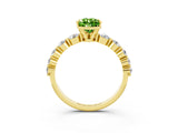 Yellow gold Pear Cut Solitaire Peridot Ring with Pave Band and Four-Prong Setting_3