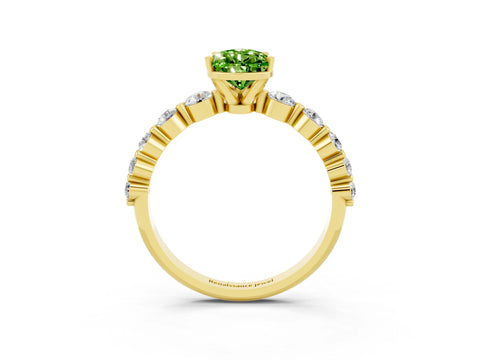 Yellow gold Pear Cut Solitaire Peridot Ring with Pave Band and Four-Prong Setting_3