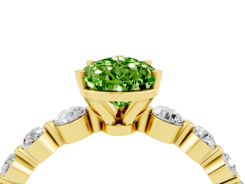 Yellow gold Pear Cut Solitaire Peridot Ring with Pave Band and Four-Prong Setting_4