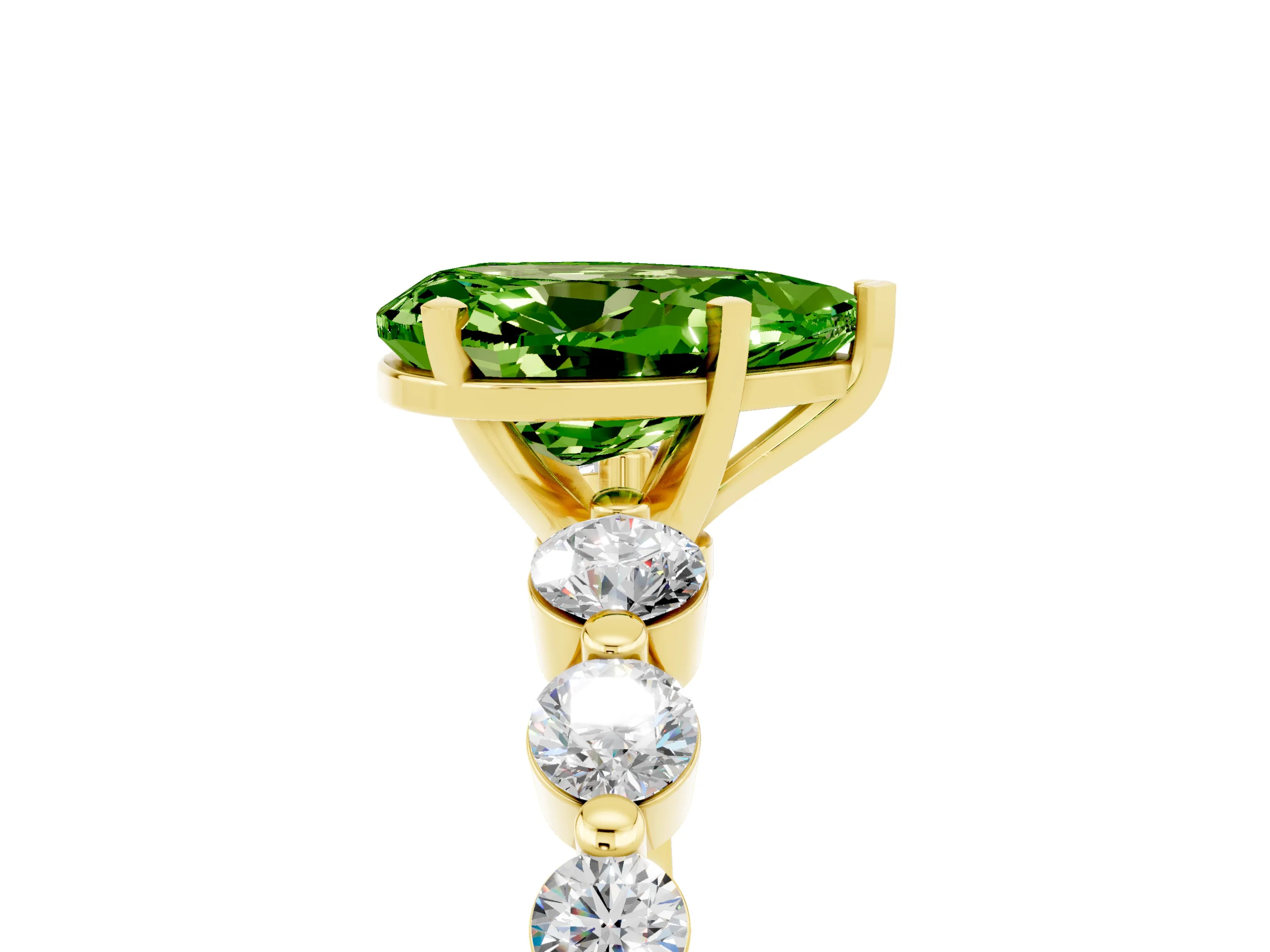 Yellow gold Pear Cut Solitaire Peridot Ring with Pave Band and Four-Prong Setting_5