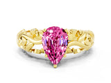 Yellow gold Pear Cut Solitaire Pink Sapphire Leaf-Inspired Vine Band Ring with Prong Setting_24