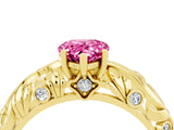 Yellow gold Pear Cut Solitaire Pink Sapphire Leaf-Inspired Vine Band Ring with Prong Setting_28