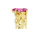 Yellow gold Pear Cut Solitaire Pink Sapphire Leaf-Inspired Vine Band Ring with Prong Setting_29